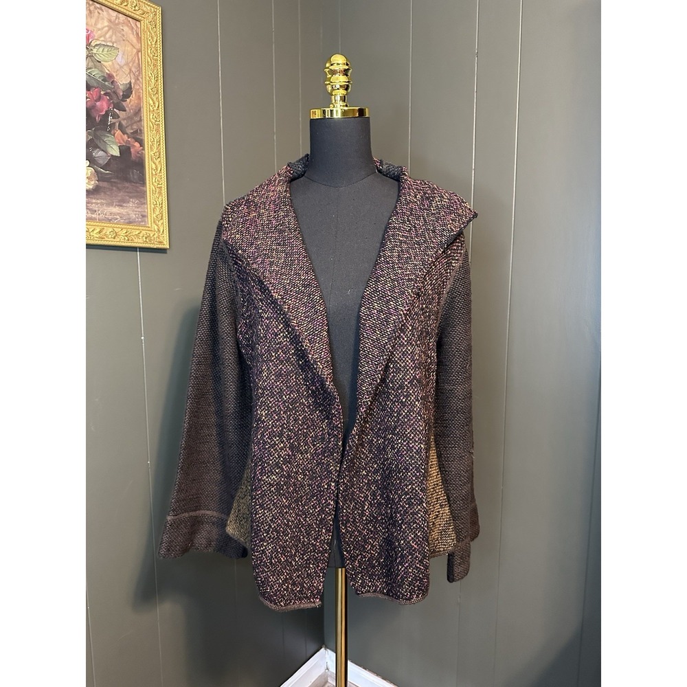 Curio New York Asymmetrical Tri Color Wool Blend Cardigan